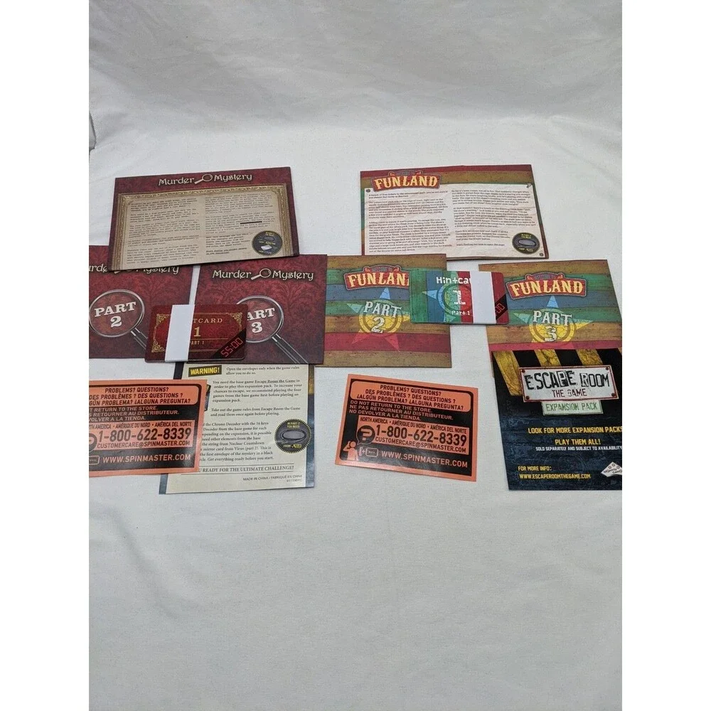 Lot Of (2) Escape The Room Expansion Packs No Box Welcome To Funland And Murder